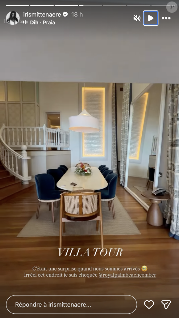 Un séjour à plus de 5 000 euros la nuit avec prestations ultra haut de gamme.

Iris Mittenaere a partagé des images de la villa dans laquelle elle loge à l'île Maurice au Royal Palm Beach Comber, vendredi 20 mars 2026 via Instagram @irismittenaere