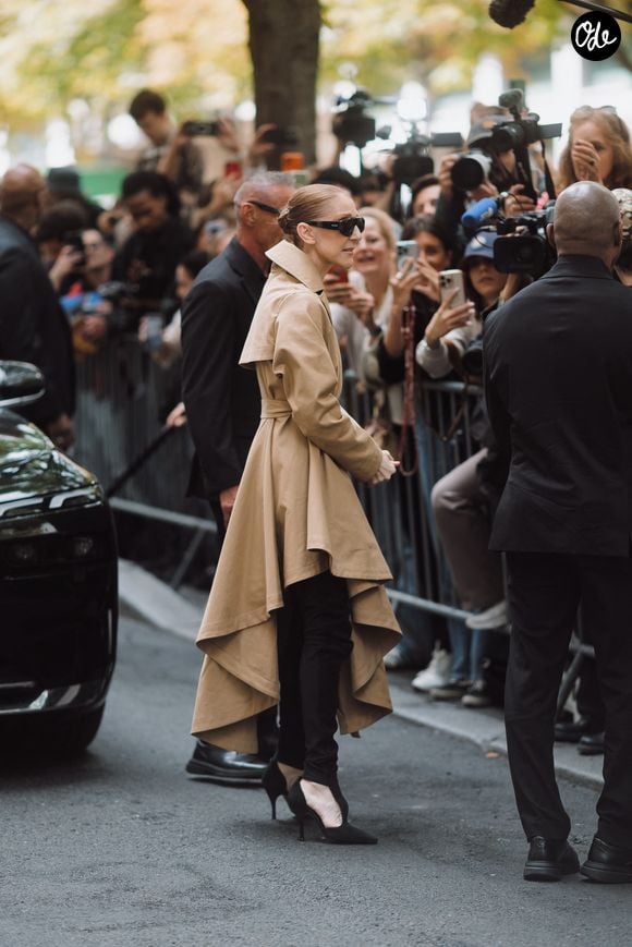 Aux pieds, elle avait choisi d'impressionnantes cuissardes en daim à découpes dotées de talons de près de 10 centimètres.

Céline Dion acclamée par ses fans à son arrivée au palace Royal Monceau à Paris, le 28 août 2026. Photo par Tiziano Da Silva / Bestimage