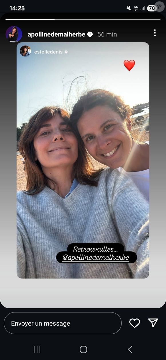 Les retrouvailles ont eu lieu

Estelle Denis a partagé une photo avec Apolline de Malherbe sur Instagram. Elles se sont retrouvées en Bretagne. Août 2025.