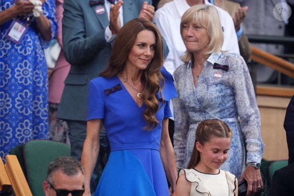 La princesse de Galles et la princesse Charlotte dans la loge royale le quatorzième jour des championnats de Wimbledon 2025 au All England Lawn Tennis and Croquet Club, Londres, Royaume-Uni, le 13 juillet 2025. Photo by Adam Davy/PA Wire/ABACAPRESS.COM