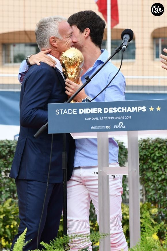 Didier Deschamps et son fils Dylan durant l'inauguration du Stade de football Didier Deschamps à Cap d'Ail le 12 septembre 2018. © Bruno Bebert / Bestimage