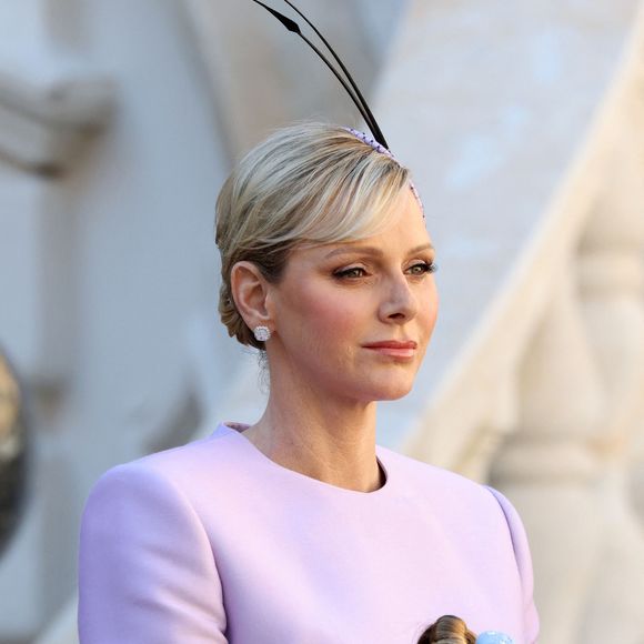 La princesse Charlene de Monaco, la princesse Gabriella dans la cour du palais princier le jour de la fête nationale de Monaco le 19 novembre 2024.© Jean-Charles Vinaj / Pool Monaco / Bestimage