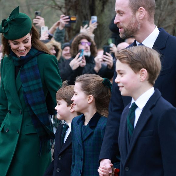 Catherine (Kate) Middleton, princesse de Galles, Prince Louis, Princesse Charlotte, Prince George, Le prince William, prince de Galles - La famille royale britannique se rend à la messe de Noël à Sandringham le 25 décembre 2024. ©Julien Burton / Bestimage
