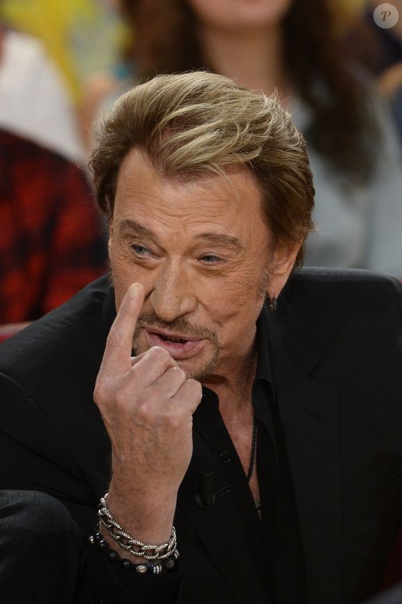 Johnny Hallyday - Enregistrement de l'émission "Vivement Dimanche" à Paris le 14 mars 2014. L'émission sera diffusée ce dimanche 16 Mars. © COADIC GUIREC / BESTIMAGE