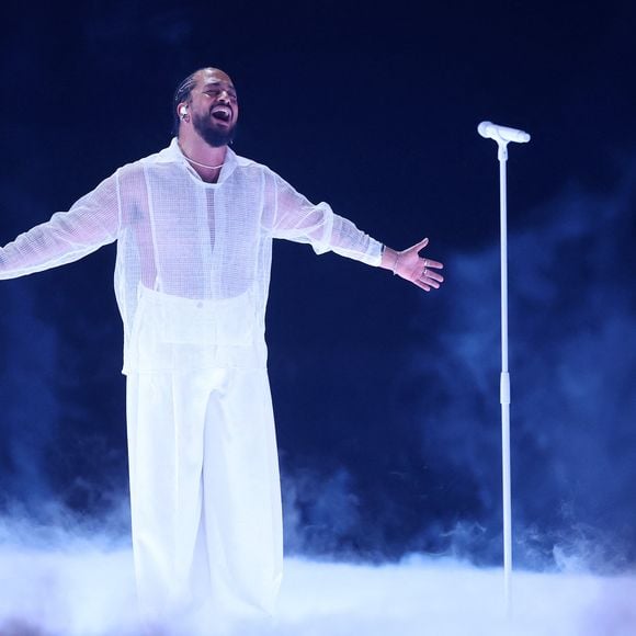 Slimane avec sa chanson "Mon Amour" lors de la première répétition générale avant la finale de la 68ème édition du Concours Eurovision de la chanson (ESC) à la Malmö Arena, en Suède, le 10 mai 2024. © Sanjin Strukic/PIXSELL/Bestimage