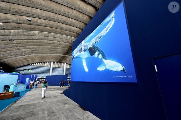 Visite inaugurale de "La Baleine", le temps de l'UNOC, la conférence de l'ONU sur les océans, en présence de Christian Estrosi, le maire de Nice, Olivier Poivre d’Arvor, l'ambassadeur pour les pôles et les enjeux maritimes au Ministère de l’Europe et des Affaires étrangères, Laurent Hottiaux, le nouveau préfet des Alpes-Maritimes, Ashok Adicéam, le délégué général de l'UNOC en charge du projet, Richard Chemla. l'adjoint délégué à la transition écologique et énergétique, à la santé et au bien-être, et Olivier Bettati, délégué général de la mission UNOC à la mairie de Nice, au Palais des expositions à Nice, le 2 juin 2025.
© Bruno Bebert/Bestimage