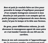 Elle explique s’être consacrée à l’apprentissage de ce métier "passionnant mais complexe".

Lolita Séchan a publié des stories sur son compte Instagram à propos de son rôle dans la carrière de son père Renaud.