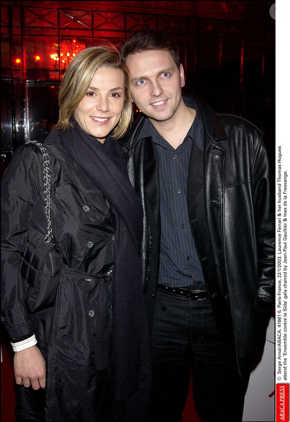 © Serge Arnal/ABACA.  ; Paris-France, 22/1/2003. Laurence Ferrari et son mari Thomas Hugues assistent au gala 'Ensemble contre le Sida' présidé par Jean-Paul Gaultier et Ines de la Fressange.