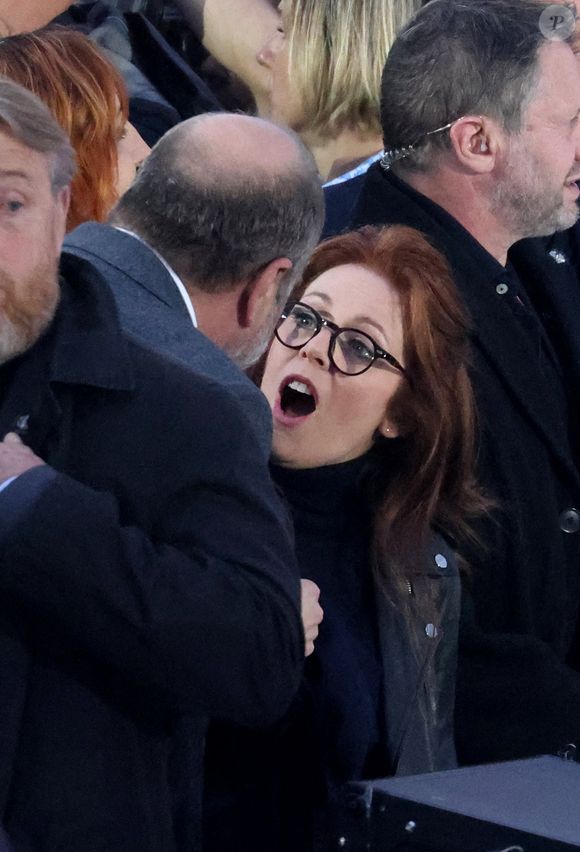 Eric Dupond-Moretti et Isabelle Boulay - Le président Emmanuel Macron prononce un discours au Champ de Mars le soir de sa victoire à l'élection présidentielle le 24 avril 2022.

© Dominique Jacovides / Bestimage