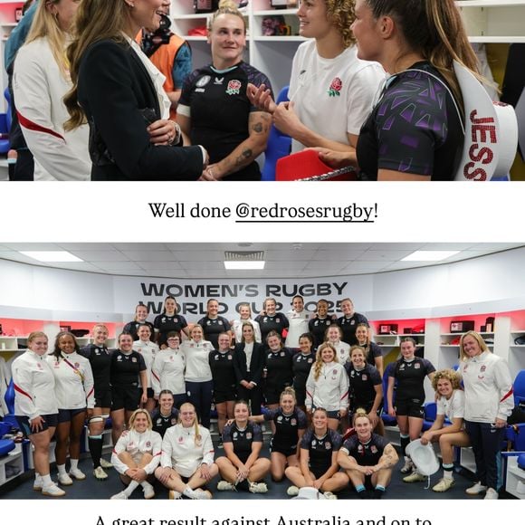 Story Instagram de Kate Middleton dans les vestiaires de l'équipe anglaise de rugby ce 6 septembre 2025 pour la Coupe du monde ©Prince et princesses de Galles - Instagram