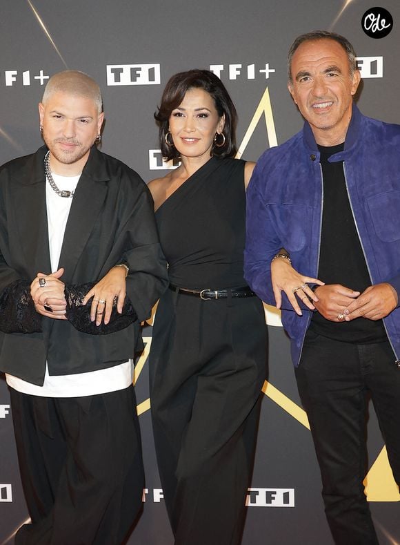 Quentin Mosimann, Karima Charni et Nikos Aliagas - Photocall des Profs de la Star Academy 2026 à Boulogne-Billancourt le 23 septembre 2026. © Coadic Guirec/Bestimage