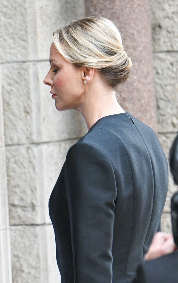 La princesse Charlène de Monaco - Obsèques de Didier Guillaume (ancien ministre de l'Agriculture entre 2018 et 2020 et ancien Ministre d'Etat de Monaco 2024–2025) en la cathédrale Notre-Dame-Immaculée de Monaco le 23 janvier 2025. © Bruno Bebert/Bestimage