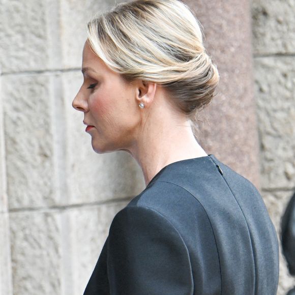La princesse Charlène de Monaco - Obsèques de Didier Guillaume (ancien ministre de l'Agriculture entre 2018 et 2020 et ancien Ministre d'Etat de Monaco 2024–2025) en la cathédrale Notre-Dame-Immaculée de Monaco le 23 janvier 2025. © Bruno Bebert/Bestimage