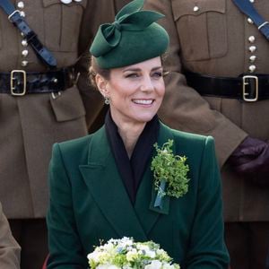 La princesse Catherine (Catherine "Kate" Middleton, princesse de Galles), visite du 1er bataillon des Irish Guards à l'occasion du défilé de la Saint-Patrick à la caserne de Mons à Aldershot, Grande-Bretagne, 17 mars 2026.
© Dana Press / Bestimage