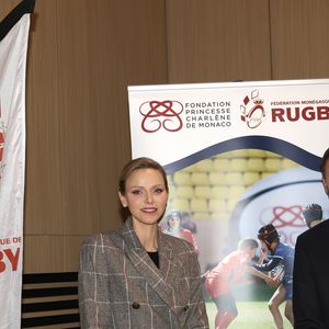La Princesse Charlène de Monaco assiste au 2ème concours créatif du maillot qui sera porté par l'équipe nationale monégasque de rugby à VII des moins de 16 ans. 
© Claudia Albuquerque / Bestimage