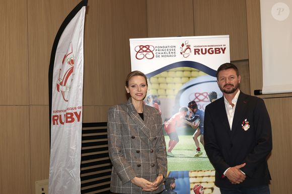 La Princesse Charlène de Monaco assiste au 2ème concours créatif du maillot qui sera porté par l'équipe nationale monégasque de rugby à VII des moins de 16 ans. 
© Claudia Albuquerque / Bestimage