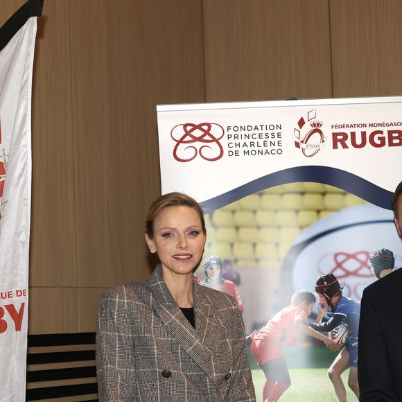 La Princesse Charlène de Monaco assiste au 2ème concours créatif du maillot qui sera porté par l'équipe nationale monégasque de rugby à VII des moins de 16 ans. 
© Claudia Albuquerque / Bestimage