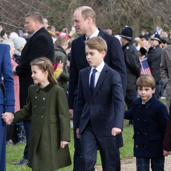 Le prince William, prince de Galles, la princesse Charlotte de Galles - Les membres de la famille royale britannique lors de la messe du matin de Noël en l'église St-Mary Magdalene à Sandringham, le 25 décembre 2023.
 Julien Burton / Bestimage