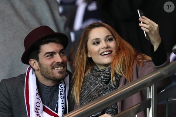 Joy Esther et son compagnon Andrea Condorelli lors du match de Ligue des Champions, 8ème de finale, Paris Saint-Germain contre le FC Barcelona au parc des Princes à Paris, France, le 14 février 2017. Le PSG a remporté le match sur le score de 4-0. © Cyril Moreau/Bestimage