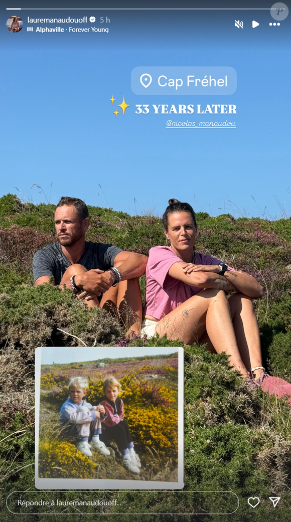 Nicolas et Laure Manaudou refont une photo d'enfance dimanche 10 août 2025 © Instagram