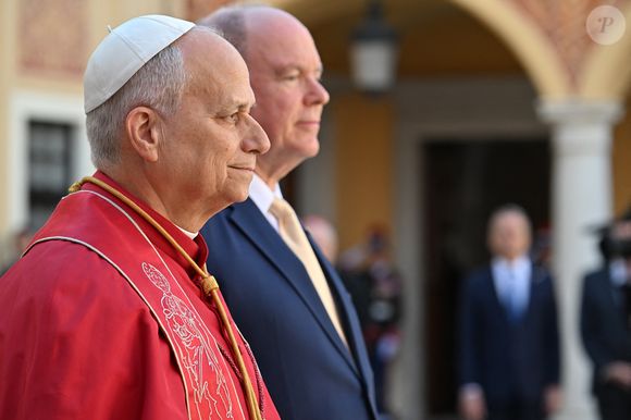 Le prince Albert II de Monaco - Cérémonie de bienvenue pour le Pape Leon XIV au Palais Princier de Monaco suivie de la visite de courtoisie - Visite historique du pape Léon XIV à Monaco le 28 mars 2026.
© Bruno Bebert - Dominique Jacovides / Bestimage