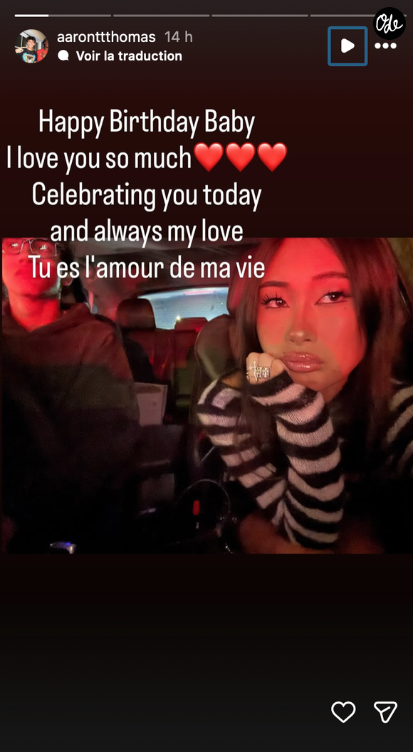 "Tu es l’amour de ma vie", lui a-t-il notamment déclaré en français.

Capture Instagram - Aaron Thomas
