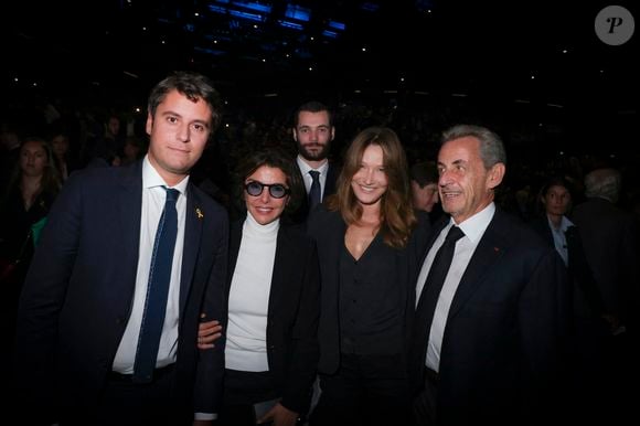 “Il faut assumer ce nom, utiliser ses avantages, minimiser ses inconvénients, et, si t’es bon, ça marche.”
Exclusif - Gabriel Attal, Louis Sarkozy, Rachida Dati, Carla Bruni-Sarkozy, Nicolas Sarkozy lors d'une cérémonie organisée par le Conseil des institutions juives de France (CRIF) en hommage aux victimes des attentats du Hamas du 7 octobre 2023 contre Israël, à l'occasion du premier anniversaire de l'événement, à Paris, le 7 octobre 2024. © Jack Tribeca / Bestimage