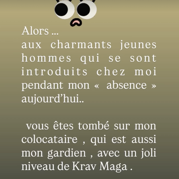 Frédérique Bel confie à ses abonnés avoir été victime d'une tentative de cambriolage. Capture d'écran Instagram