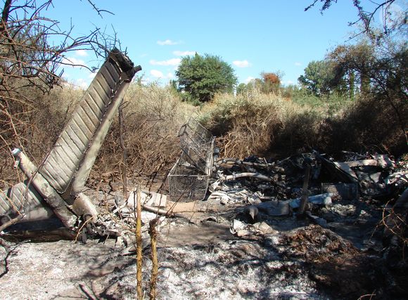Carcasse des hélicoptères suite à l'accident survenu dans la nuit du 9 au 10 mars en Argentine lors du tournage de Dropped.