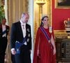 Kate Middleton a ainsi choisi d'arborer une magnifique robe rouge signée Givenchy, ainsi que son diadème fétiche lors de cet évènement
Le prince William et la princesse Kate Middleton lors du Banquet d'État organisé en l'honneur du Président français Emmanuel Macron à Londres le mardi 8 juillet 2025. Photo by Ludovic Marin/Pool/ABACAPRESS.COM