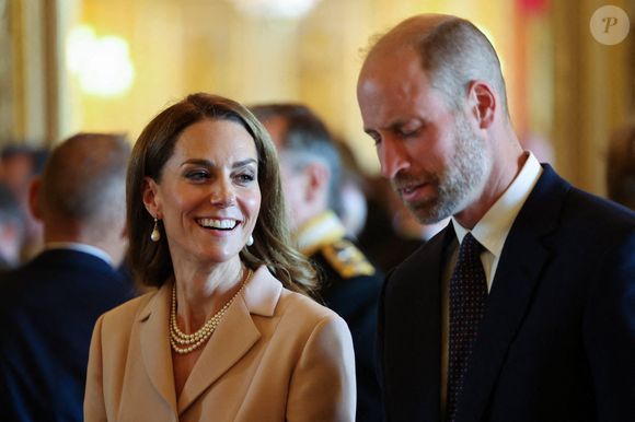 La princesse de Galles Catherine réagit à côté du prince William, prince de Galles, lors d'une visite de la collection royale au château de Windsor, à Windsor, à l'ouest de Londres, le 8 juillet 2025, au premier jour d'une visite d'État de trois jours en Grande-Bretagne. Photo by Ludovic MARIN/Pool/ABACAPRESS.COM