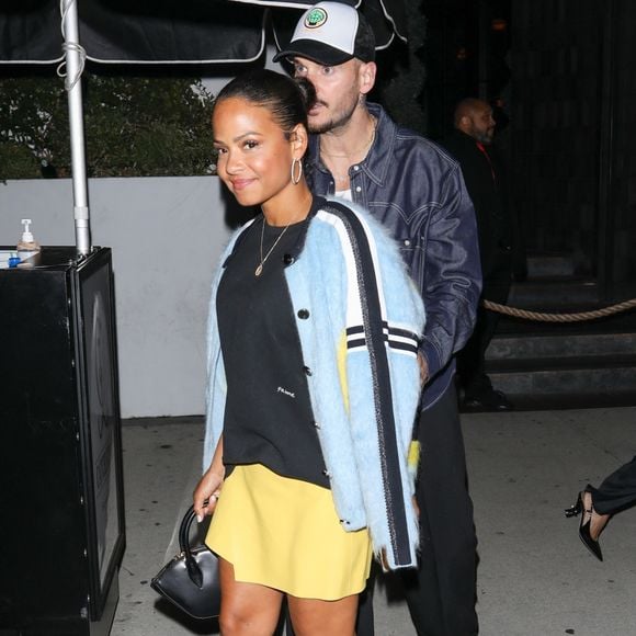 Exclusif  - Christina Milian et Matt Pokora dînent avec Olivier Giroud au restaurant Catch Steak à Los Angeles.