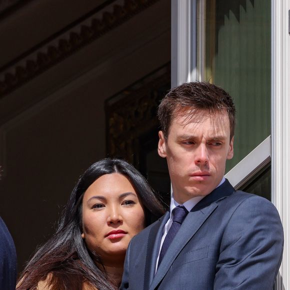Louis Ducruet et sa femme Marie - Le prince de Monaco fête son anniversaire (66 ans) en famille sur la Place du Palais princier de Monaco, le 14 mars 2024. © Claudia Albuquerque/Bestimage