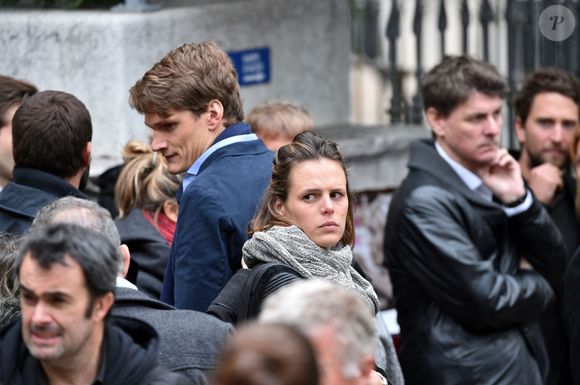 Laure Manaudou et Yannick Agnel - Les obsèques de Camille Muffat en l'église Saint Jean-Baptiste-Le Vœu à Nice, le 25 mars 2015. Camille Muffat fait partie des 10 personnes tuées en hélicoptère lors d'un crash en Argentine le 9 mars 2015.