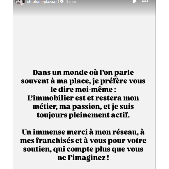 C'est ce qu'il a déclaré ce jeudi 6 mars, via une story Instagram.

Stéphane Plaza, Instagram.
