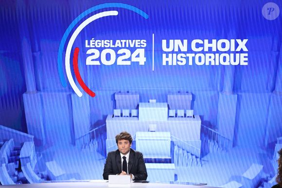 Benjamin Duhamel lors de l'émission pour le second tour des élections législatives 2024 organisée par la chaîne de télévision française BFMTV à Paris, France le 07 juillet 2024. Photo par Jerome Domine/ABACAPRESS.COM