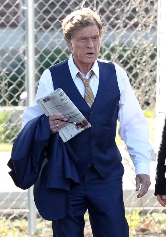 Robert Redford sur le tournage du film ‘Old Man and The Gun’ à Cincinnati dans l'Ohio, le 7 avril 2017. © FAMEFLYNET / BESTIMAGE