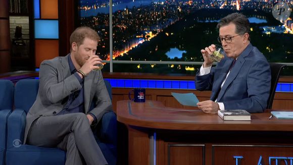 Le prince Harry donne une interview sur le plateau de Stephen Colbert à propos de la vie après la mort. Photo par JLPPA / Bestimage