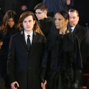 Céline Dion, ses enfants René-Charles Angélil, les jumeaux  Nelson Angélil et Eddy Angélil - Sorties des obsèques nationales de René Angélil en la Basilique Notre-Dame de Montréal, le 22 janvier 2016.© Morgan Dessales/Bestimage