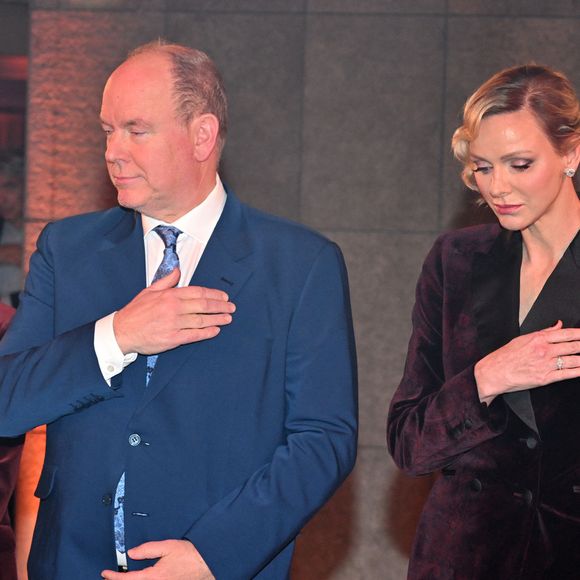 Le prince Albert II de Monaco et la princesse Charlene ont célébré les 25 ans du Grimaldi Forum et inauguré l'extension de l'espace d'exposition accompagné par M. Pierre André Chiappori représentant le ministre d'Etat de la Principauté, M. Henri Fissore, le président du Grimaldi, et de Mme Sylvie Biancheri, la directrice générale, à Monaco le 16 janvier 2025. © Bruno Bebert/Bestimage