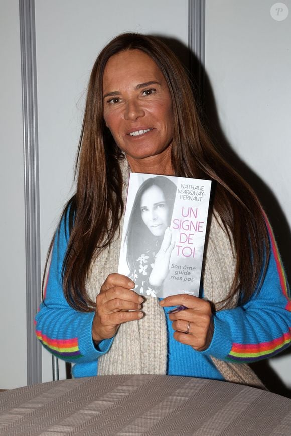 Exclusif - Nathalie Marquay-Pernaut (Miss France 1987) lors de la promotion de son livre "Un signe de toi - Son âme guide mes pas" lors du Salon du Bien-Etre à la Teste-de-Buch, Gironde, France, le 10 février 2024. © Jean-Marc Lhomer/Bestimage