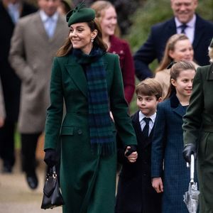 La princesse de Galles, le prince Louis et la princesse Charlotte assistent au service religieux du jour de Noël à l'église St Mary Magdalene à Sandringham, Norfolk, Angleterre, Royaume-Uni, le mercredi 25 décembre 2024. Photo by Aaron Chown/PA Wire/ABACAPRESS.COM