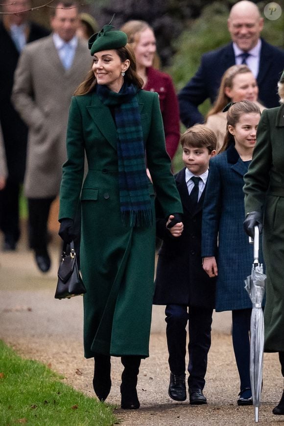 La princesse de Galles, le prince Louis et la princesse Charlotte assistent au service religieux du jour de Noël à l'église St Mary Magdalene à Sandringham, Norfolk, Angleterre, Royaume-Uni, le mercredi 25 décembre 2024. Photo by Aaron Chown/PA Wire/ABACAPRESS.COM