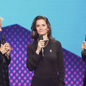 Exclusif - Muriel Robin, Anne-Cécile Mailfert, présidente de la Fondation des femmes, Anne Le Nen lors de l'enregistrement de l'émission "Nos voix pour toutes" au profit de la Fondation des femmes à l’Adidas Arena diffusée sur TMC le 25 novembre 2025, à Paris, France, le 19 novembre 2025. © Guirec-Moreau/Bestimage