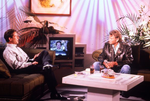 Patrick Sabatier et Johnny Hallyday en 1989. © Bestimage