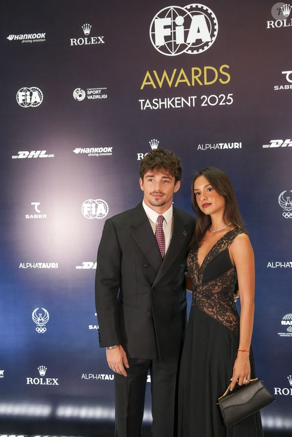 Charles Leclerc et Alexandra Saint Mleux à la cérémonie des FIA AWARDS 2025 : Dreams of a Champion dans la Humo Arena de Tachkent, le 12 décembre 2025. © DPPI / PsnewZ / Bestimage