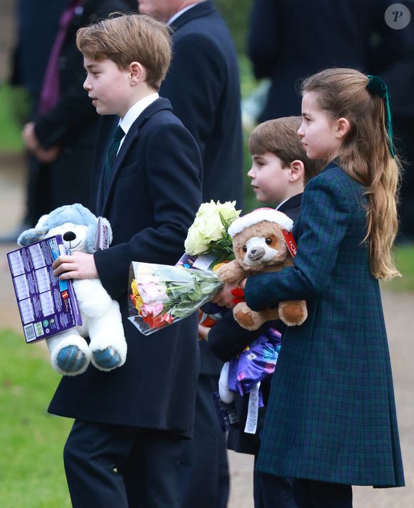 Prince Louis, Princesse Charlotte, Prince George - La famille royale britannique se rend à la messe de Noël à Sandringham le 25 décembre 2024. (Julien Burton / Bestimage).