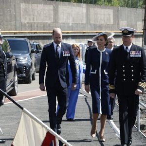 Le Prince de Galles et la Princesse de Galles, commanditaires du HMS Glasgow, assistent à la cérémonie de baptême du navire au chantier naval de BAE Systems à Scotstoun, Glasgow. 22 mai 2025. Photo by Andrew Barr/News Licensing/ABACAPRESS.COM