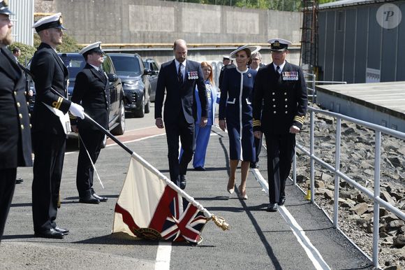 Le Prince de Galles et la Princesse de Galles, commanditaires du HMS Glasgow, assistent à la cérémonie de baptême du navire au chantier naval de BAE Systems à Scotstoun, Glasgow. 22 mai 2025. Photo by Andrew Barr/News Licensing/ABACAPRESS.COM