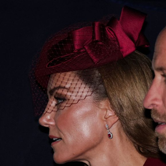 Le prince et la princesse de Galles (Le prince William, prince de Galles et Catherine « Kate » Middleton, princesse de Galles) lors du cortège en calèche vers le château de Windsor, dans le Berkshire, avant la cérémonie d'accueil le premier jour de la deuxième visite officielle du président américain au Royaume-Uni. Date de la photo : mercredi 17 septembre 2025.